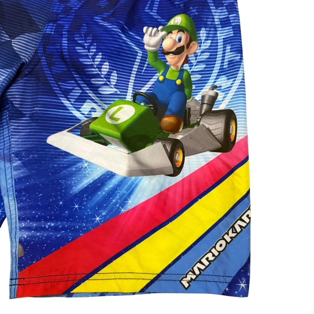 Nintendo Mario Kart Blue Mario Luigi Board Short Swim Trunks Boys Size L 10/12